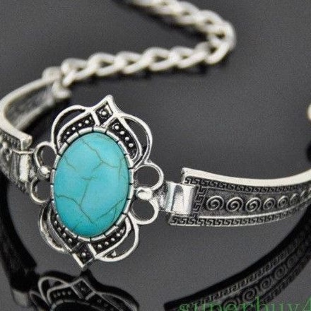Tibetan Silver Turquoise flower bracelet watchband